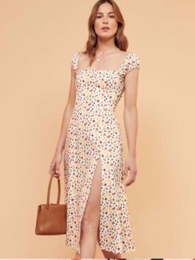 Reformation Silva Dress Backless Tie Midi Dress Multicolor Fruit Print